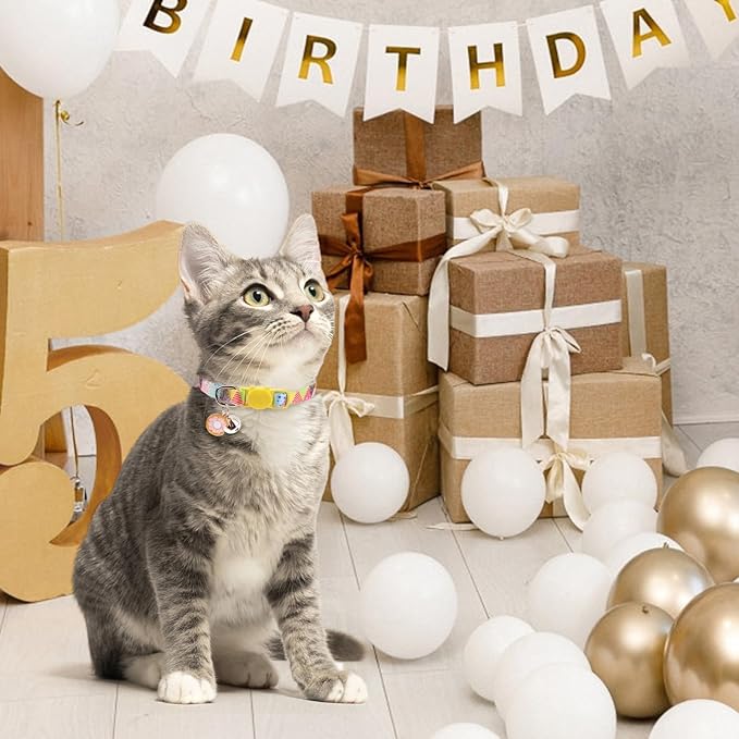 SCENEREAL Birthday Cat Collars Breakaway with Bells, 3 Pack Adjustable Cat Collars for Boy and Girl, Cute Cat Collar for Kitten Cats, Birthday Collar with Cake and Donut Jewelry