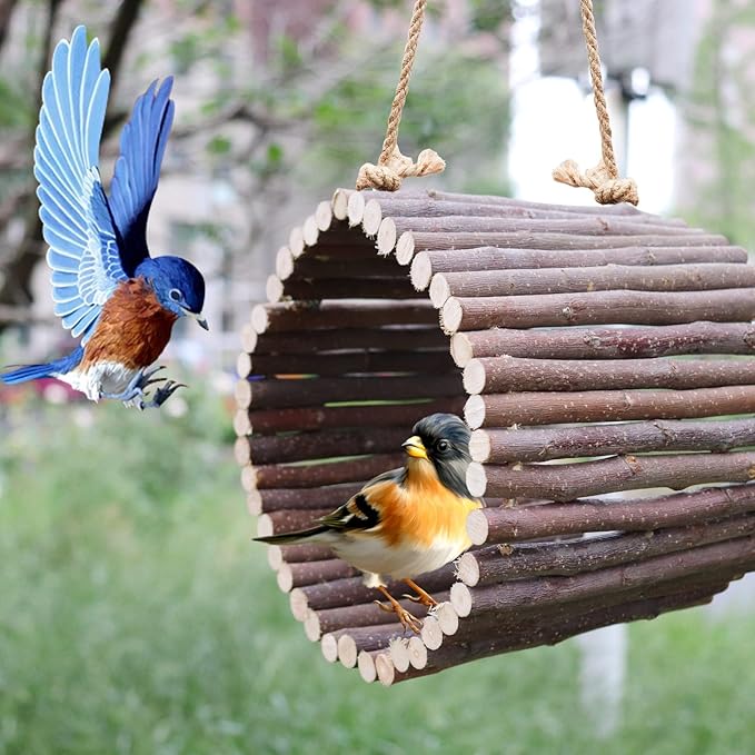 Natural Apple Wood Parrot Hammock & Tree Caves - Bird Cage Accessories for Little Bird, Parakeets, Cockatiels, Lovebirds & Hamsters (6.49" Diameter)