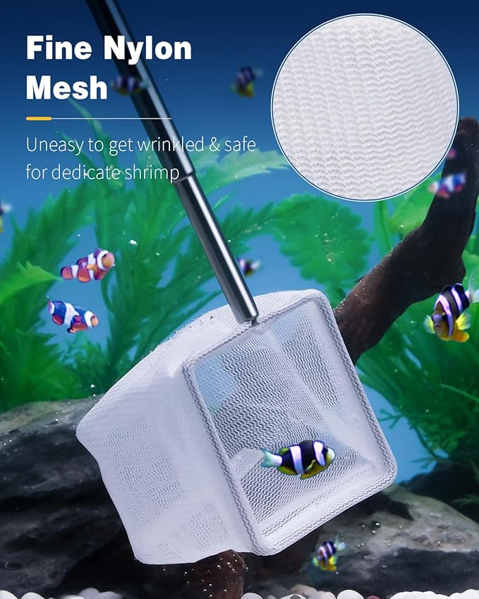 Pawfly 2 Inch Aquarium Shrimp Net with Extendable Stainless Steel Handle, Tiny Fish Tank Net for Shrimp Baby Fish or Food Residue Debris, Soft Round Fine Mesh
