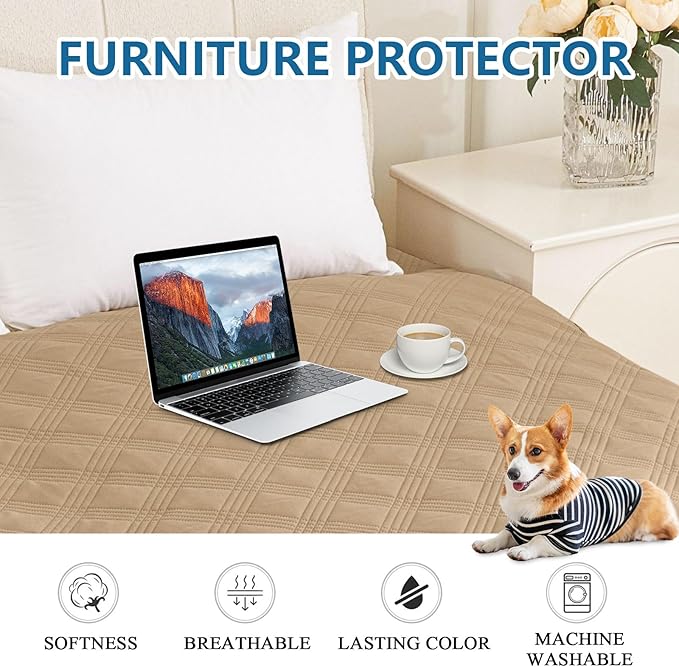 hyha Waterproof Dog Blanket, Reversible Pet Bed Blanket, Soft Sofa Couch Cover for Dogs Washable, Waterproof Pet Couch Covers for Sofa Puppy Cats Furniture Protector(68"x82", Camel/Camel)
