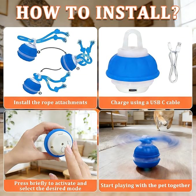 Interactive Dog Toys ，2026 upgraded motion-sensing pet toy ball, interactive dog toy ball with 360° intelligent automatic rolling. Built-in bird chirping attract dogs and keep them playing (blue)