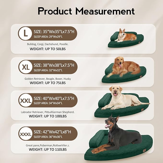 Large Orthopedic Dog Bed with Sides XXL Dog Beds with Removable Washable Cover Non-Slip Waterproof Pet Bed for Extra Large Dogs - Dark Green XXL