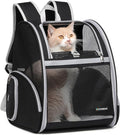 Cat Backpack Carrier for Small Dogs and Medium cat Puppy Kitten Bunny Pet Carrier Backpack Collapsible with Fully Ventilated Mesh with Safety Leash (Black, 12.9" L x 10.62" W x 15.5" H - M)