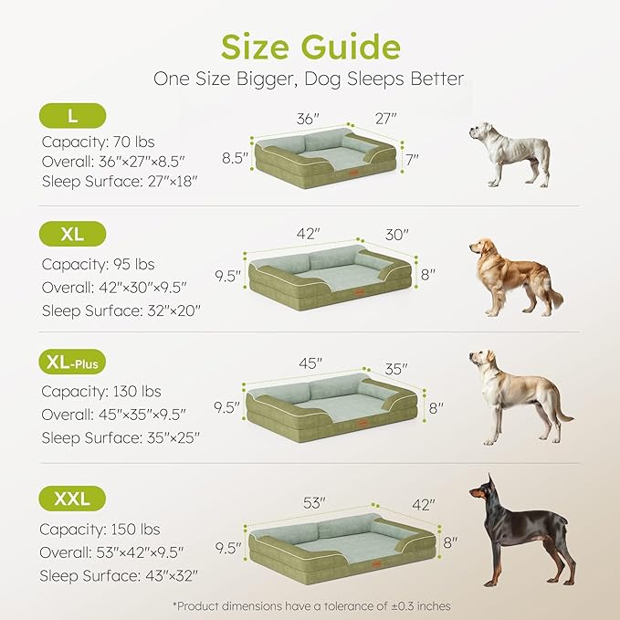 Extra Large Dog Bed, Orthopedic Dog Bed with Cooling Gel Memory Foam, Waterproof XL Pet Bed with Removable Washable Cover, 42" Pet Sofa Couch Dutch Velvet with Bone Toy, Dark Green