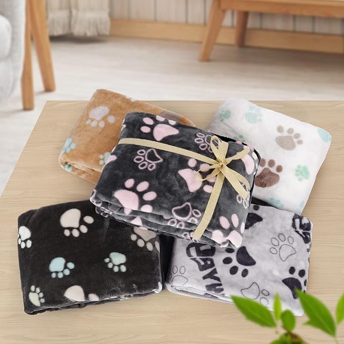 Small Dog Blanket, Soft Fleece Dog Blankets for Medium Dogs, 30X20 inches Fluffy Flannel Pet Cat Puppy Blanket Mat Cover for Bed Couch,Cute Flannel Bones & paw Print, Grey