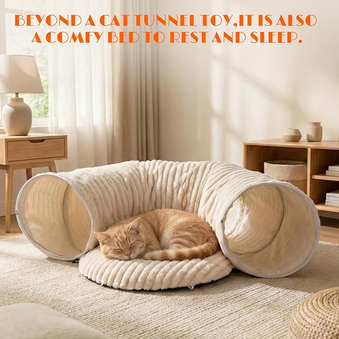 Cat Tunnel for Indoor Cats - Collapsible Foldable Play Tunnel with Cat Toys for Kittens & Rabbits, Fun Interactive Pet Toys for Enrichment & Hiding, Large Durable Crawl Tube for Playtime and Exercise