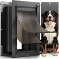 XL Dog Door for Wall, All Aluminum Extra Large Dog Door, Heavy Duty Pet Door Easy to Install, 2 Magnetic Flaps Energy Efficient, Telescoping Tunnel for Exterior Walls, Pet Up to 220 Lb-Black