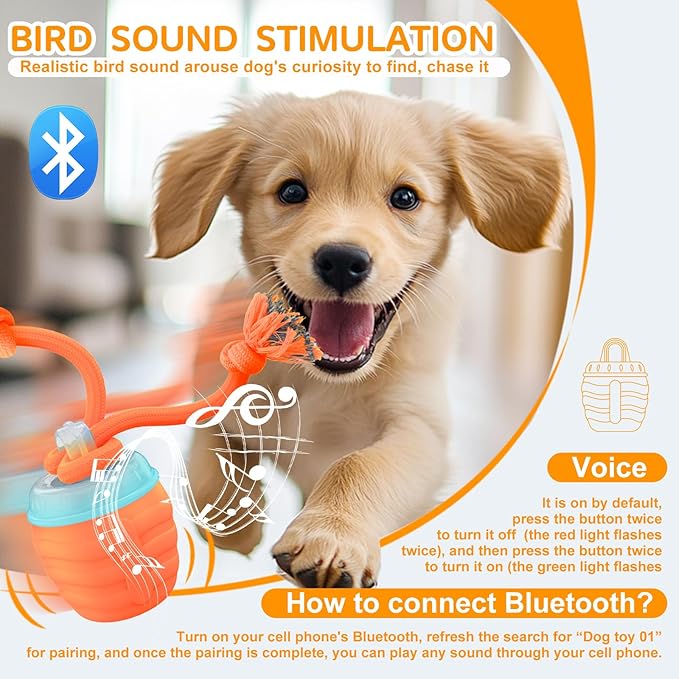 Interactive Dog Toy, [Newly Upgraded] Motion Activated Rolling Squeaky Ball for Medium/Large Dogs, Automatic Moving Dogs Ball for Boredom, USB Rechargeable(Orange)