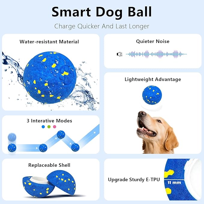 Interactive Dog Toy Ball, Interactive Dog Toys for Large Medium Dogs - Smart Automatic Bouncing Ball - 3 Modes Moving Vibrating Rolling Jumping Balls to Keep Them Busy