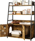 Recaceik Large Cat Litter Box Enclosure with Shelf Storage, Hidden Cat Washroom Furniture, Wooden Cat House with Scratch Pad, Sturdy Indoor Cat Cabinet with 2 Doors, Rustic Brown