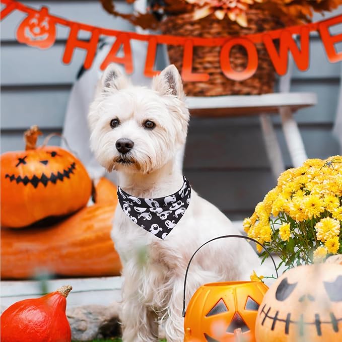 PAWCHIE Dog Halloween Bandanas 4 Pack, Reversible Pumpkin Dogs Scarf Bibs, Dog Holiday Costume Set with Two Adjustable Snaps, Multiple Halloween-Themed Patterns for Dogs Puppy, Cats, Pets