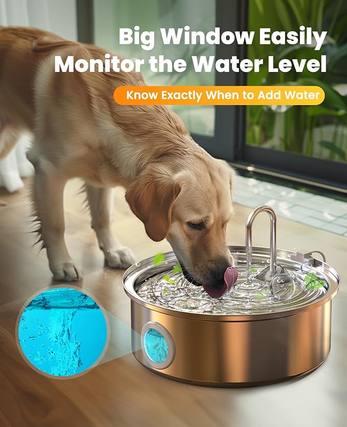 oneisall Dog Water Fountain for Large Dogs,7L/230oz/1.8G Stainless Steel Dog Fountain Super Quiet with Triple Filtration,Great for Large Dogs (PWF002 Dog Fountain +6Sets Filters)