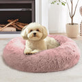 JOLLYVOGUE Calming Dog Bed Large Size Dog, Anti-Anxiety Donut Large Pet Bed, 36 inches Fluffy Faux Fur Round Cat Bed, Fits up to 75 lbs Pets (Dark Pink)