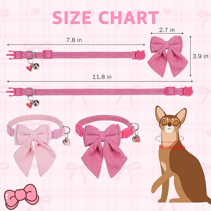 SCENEREAL Cat Collar with Bell & Stylish Bowtie, Pink Breakaway Cat Collars Accessories for Boy Girl Small Cats, Holiday Kitten Costumes for Female Male Pets