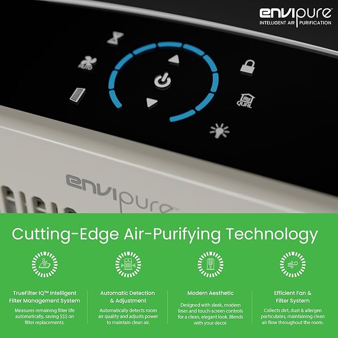 EP-300 EnviPure HEPA Air Purifier – Large Room Air Purifier Covers Up to 2200 Sq Ft, Removes Pollen, Dust, Smoke, Pet Hair, Odors & More - Real Time Smart TrueFilter IQ™ HEPA Filter Life Monitoring