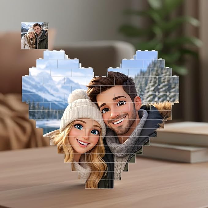 NAZENTI Custom Couple Photo Building Block gifts for Him Her, Personalized Couple Photo 3D Cartoon Block for Husband Boyfriend, Couples Puzzle Funny Gift for Valentine, Birthday Present For Her