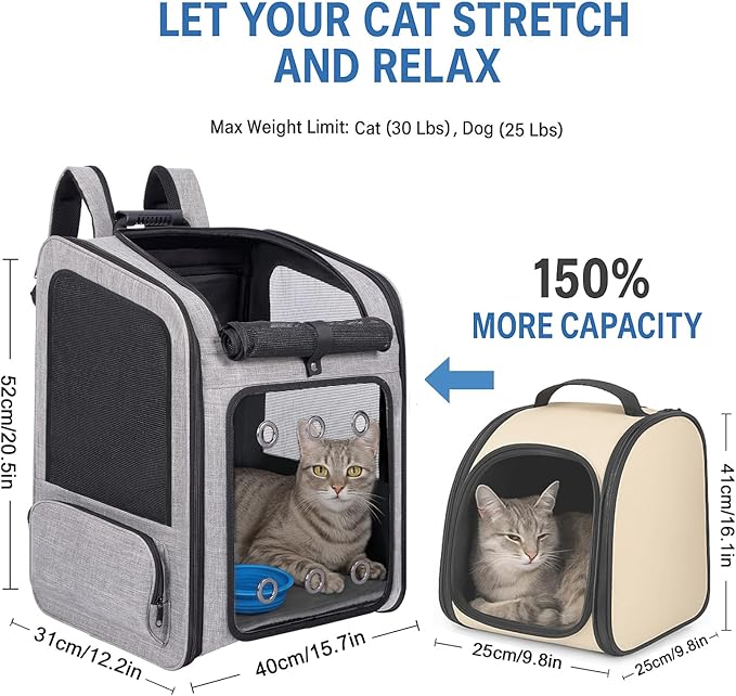Extra Large Pet Carrier Backpack Cats Under 30 Lbs, for Dogs Puppies Rabbits Other Animals Under 25 Lbs, Ventilated Design, Great for Travel/Hiking/Outdoor Use