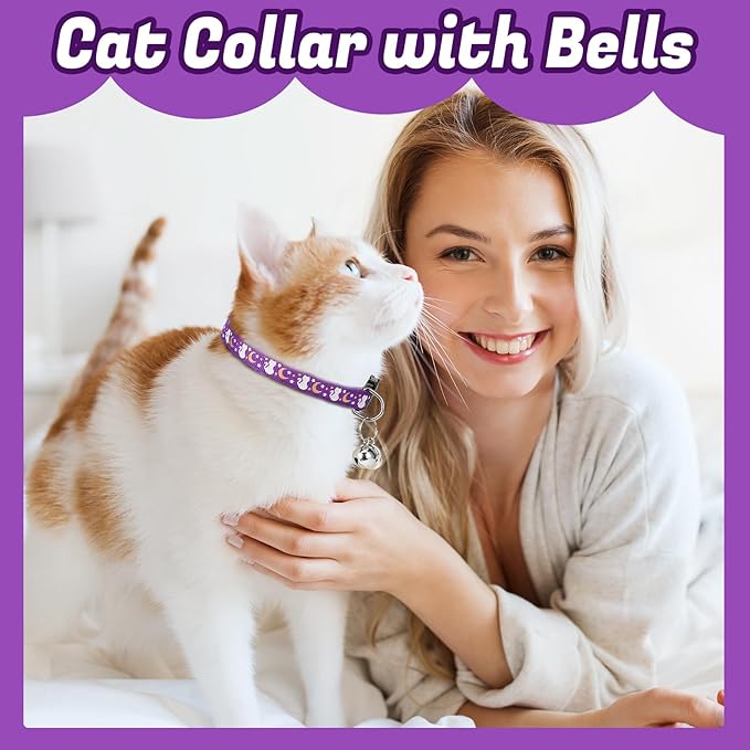 10Pcs Breakaway Cat Collars with Bell Star and Moon Cute Adjustable Kitten Collars with Pendant Glow in The Dark