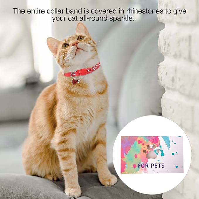 Rhinestone Cat Collar Breakaway with Bell, Diamond Cat Collar with Safety Buckle Quick Release for Girl Boy Small Kitten Pets Puppy,Cute Soft Female Male Cat Collars, Christmas 8-12"