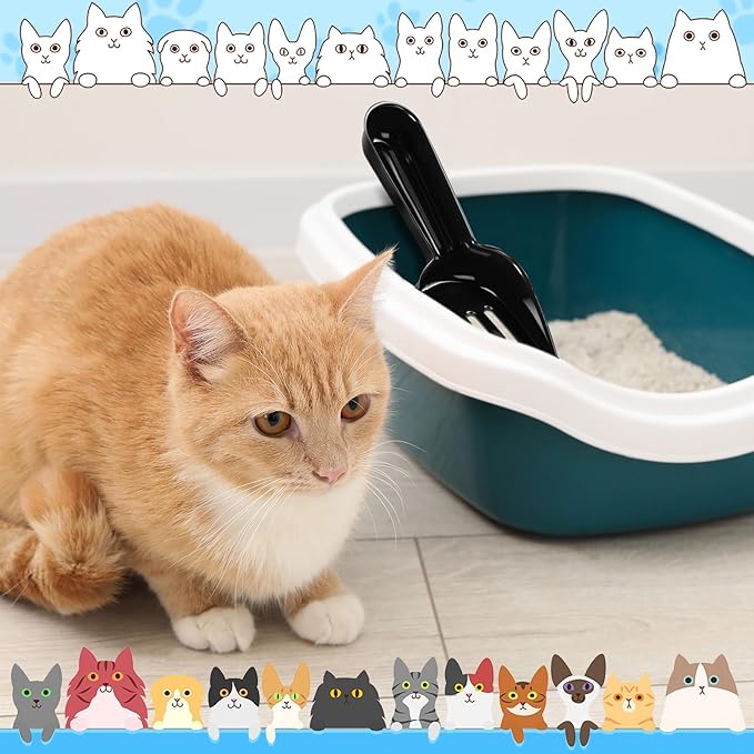 Bokon 6 Pack Disposable Cat Litter Scoop with Wide Slats Plastic Travel Kitty Poop Scooper for Cat Rescue Center Temporary Use When Traveling with Pets(Black)