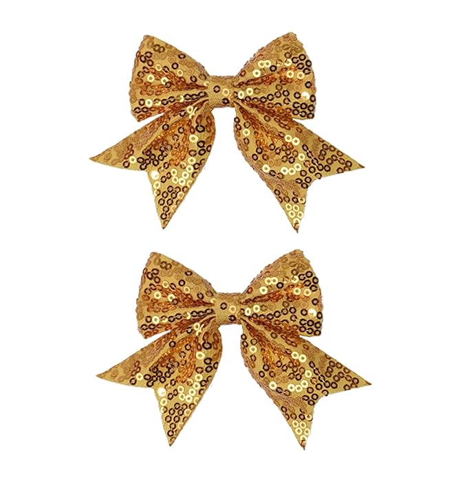 3-inch Sequined Bow Hair Clips For Baby Girls, Toddler, Kids and Young Women Birthday Party Wedding Christmas Occasions Pet Accessories Set of 2 (Gold)