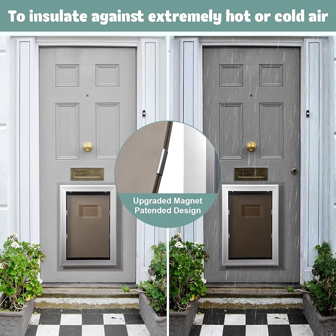 Dog Door Aluminum Pet Door with Extra-Large Flap, Doggie Door Designed with Automatic Closing Magnetic Flap, Telescoping Tunnel & Lockable Sliding Panel for Extreme Weather, (XL)