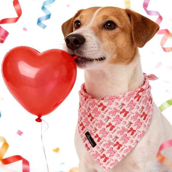 ARING PET Valentine's Day Dog Bandana, Cute Pink Bow Pet Bandanas Scarf Triangle Bibs Handkerchief for Puppy Small Medium Large Boy Girl Dogs-S