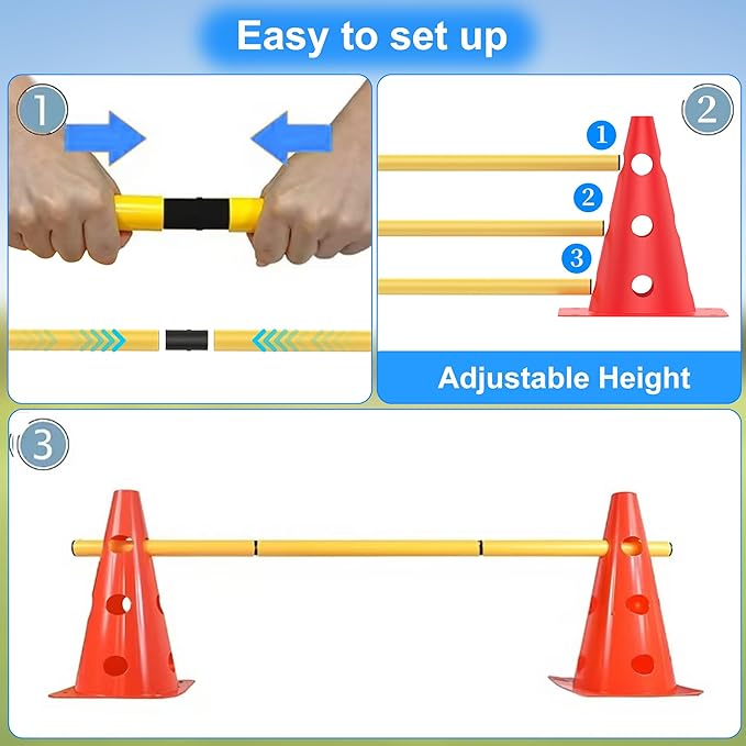 Dog Agility Training Hurdle Cone Set, Adjustable Dog Agility Equipment Obstacle Course Backyard Equipment for Pet Exercise 6 Set