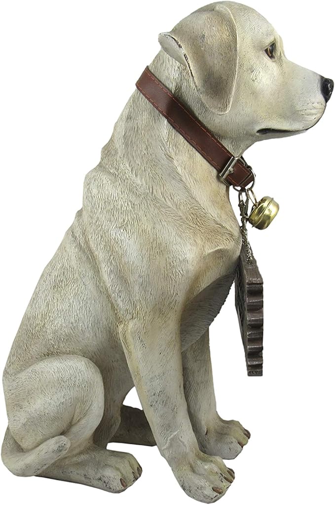 DWK-HD37476 - Labrador Retriever 14 Inch Puppy Dog with Welcome Sign Statue - Fantastic Detail Hand Painted Sculpture - Lab Art Decor Figurine Bust - Decorative Poly-Resin Outdoor Animal Figure