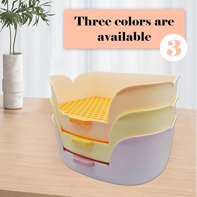 15.1"X11.0" Large Rabbit Litter Box,Plastic Square Rabbits Potty Trainer with Bigger Pan Bunny Corner Toilet Box with Small Animal Disposable Liner for Guinea Pigs Hamster Chinchilla(Purple)