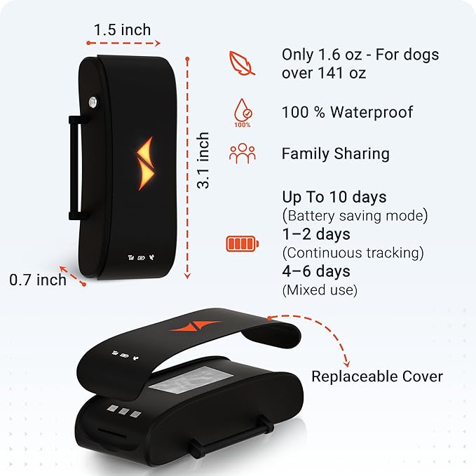 PAJ GPS Dog Tracker - 4G Real-Time Tracking & Runaway Alerts - Waterproof, Long-Range, Smart App Monitor Health & Activity - Fits Any Collar, Mini Device Navigator Chip - Subscription Required - Black