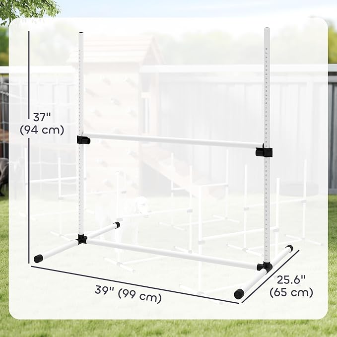 PawHut 6 Piece Dog Agility Training Equipment for Dog Agility Course with Adjustable Height Jump Bars, Included Carry Bag, & Displacing Top Bar, White