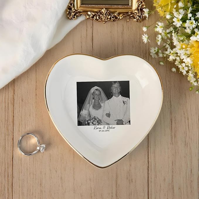 Custom Photo Ring Dish, Personalized Picture Trinket Tray, Wedding Anniversary Keepsake Jewelry Dish, Valentines Gift for Her Him Wife Husband Parents Grandparents