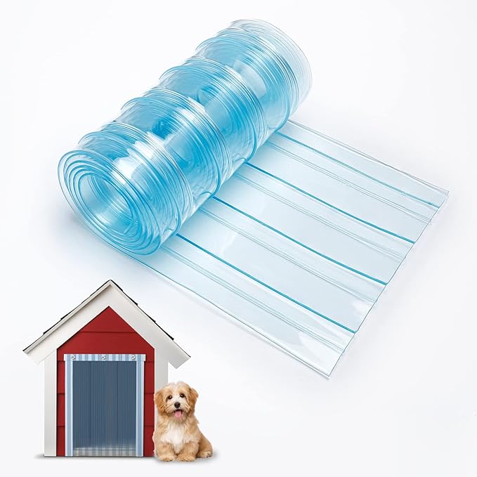 9.8in x 4.9ft Door Replacement Flaps for Dog House - Easy to Cut & Install Transparent Vinyl Strip for Doggie/Doggy/Cat Entry Door