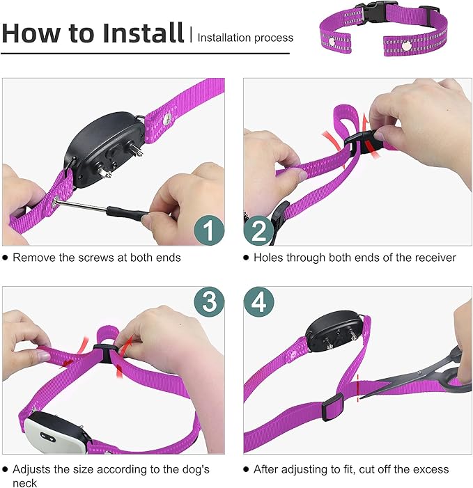 Collar Replacement Strap, Reflective Replacement Nylon Collar Strap Dog GPS Training Bark Receiver Collars, Durable Adjustable E Collar Straps for Small Medium Large Dogs, Purple