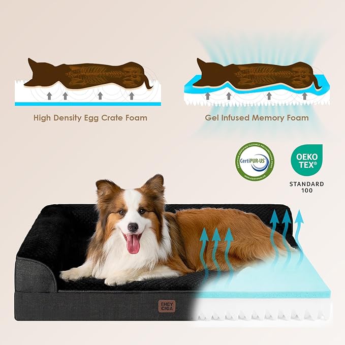 EHEYCIGA Extra Large Dog Bed Othorpedic, Memory Foam XL Dog Bed with Washable Removable Cover, Waterproof Pet Sofa Couch XLarge Size Dogs with Nonskid Bottom, 44x32x6.5, Black