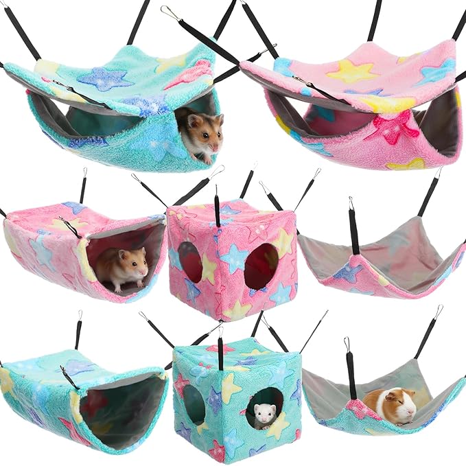Sadnyy 8 Pcs Velvet Ferret Hammock Washable Rat Hides Guinea Pig Cage Accessories Pet Hideout Tunnel Cave Ferret Bed Toys for Chinchilla Hamster Sugar Glider Squirrel Hide Play and Sleep