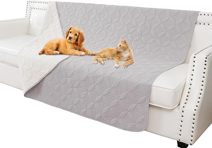 Waterproof Dog Blanket, 68x82 inches Pet Couch Covers for Sofa, Bed Furniture Protector from Dogs Washable and Reversible-Lightgrey+Cream