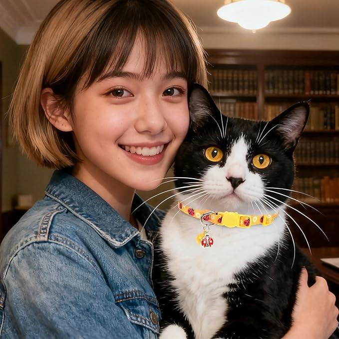 Breakaway Cat Collars with Bell & Cute Pendants, 3 Pack Safety Buckle Kitten Collars, Adjustable Pet Collar Ideal for Girl Boy Cats Puppy (Style A - Insect)