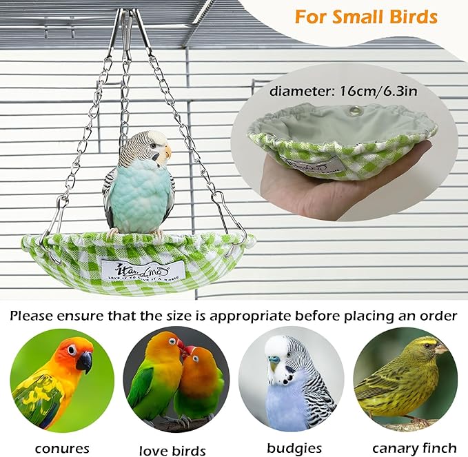 Waterproof Bird Bed for Cage, Hanging Bird Hammock Swing, Parakeet Bed Nest with Sturdy Bottom Won‘ t Collapse, Small Size Parrots Sleeping Hut for Conures, Budgies, Parakeet, Canary Finch (Green)