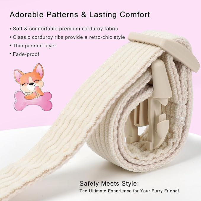 Cute Corduroy Dog Collar - White Adjustable Dog Collars for X-Small Dogs 4-10lbs, Fade-Proof with Secure Snap & Little Charm, Christmas Birthday Gift, XS