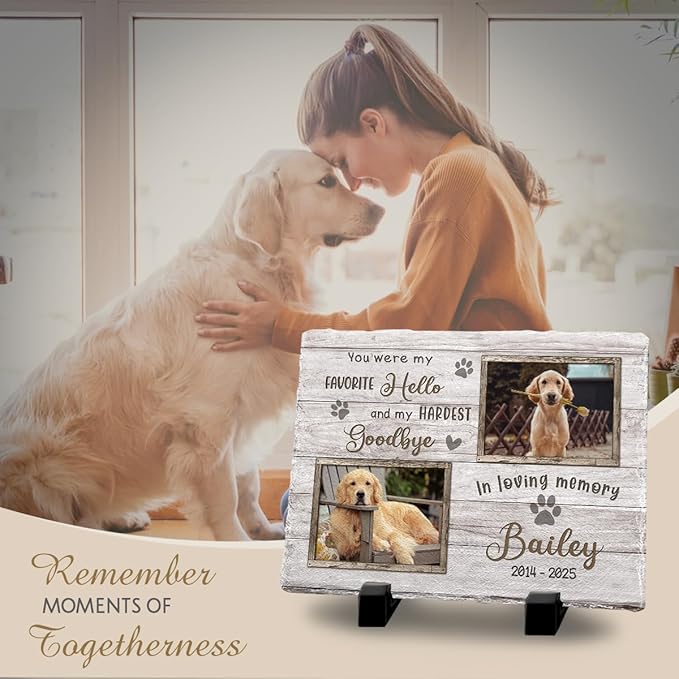 Multicolored Pet Memorial Stones for Dogs Personalized - 'You were My Favorite Hello and My Hardest Goodbye' - Unique Photo Frame Gifts for Cat Dog Lover, Garden Decor for Cemetery