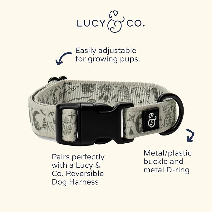Lucy & Co. Dog Collar - Durable Lightweight Designer Collar for Pets - Adjustable Metal Safety Buckel. - Green Outdoor Plaid - Small