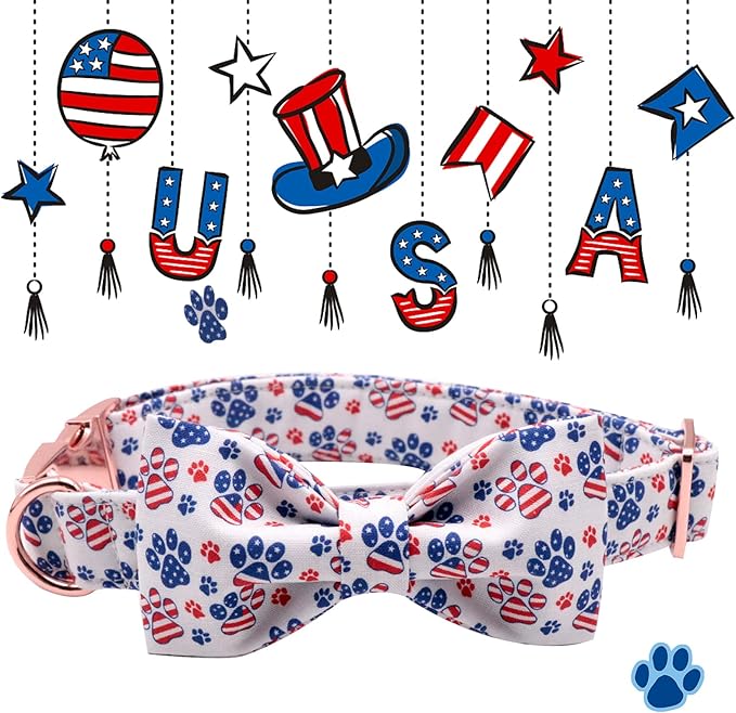 Lionheart Glory American Flag Dog Collar - 4th of July Collar with Adjustable Bow for Large Dogs