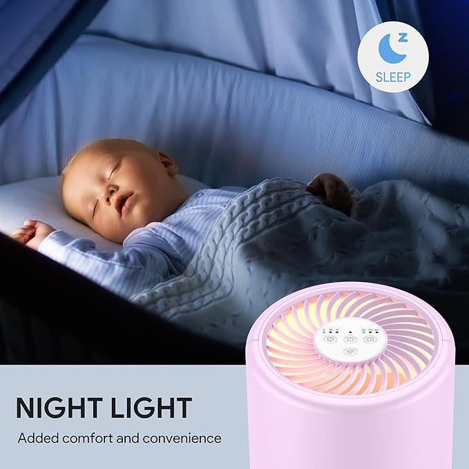 FULMINARE Air Purifiers for Home Bedroom H13 HEPA Air Purifier, 3 Speeds, Timer, 24dB, Small Mini Air Purifier with Night Light, Purple