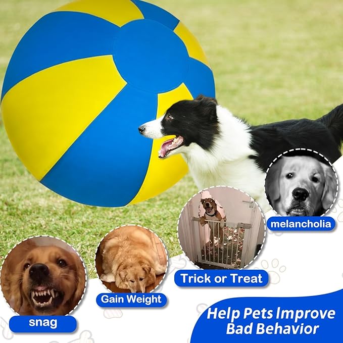 Herding Ball for Dogs, Dual Layered Set for Australian Shepherd, Cattle, Collie, Agility Equipment-Free Training Book (Blue & Yellow, Large-25 Herding Ball Set)