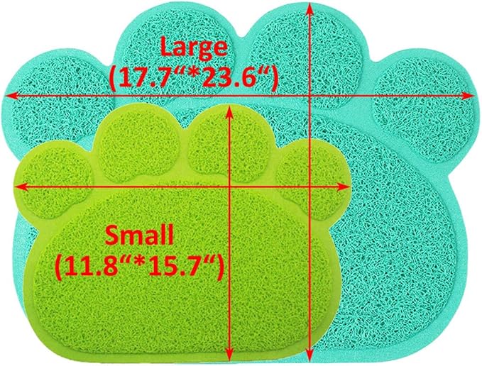 PVC Pet Dog Cat Puppy Kitten Dish Bowl Food Water Feeding Placemat, Non-Slip Cat Litter Mat Paw Shape, Blue Large