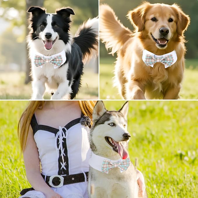 Segarty Dog Bow Tie for Neck Girth 12.6-15.7in, Adjustable Dogs Blue Khaki Plaid Plaid Bowtie Collar, Pet Neck Tie Tuxedo Comfortable Cotton Grooming Accessories for Formal Wedding Birthday Party