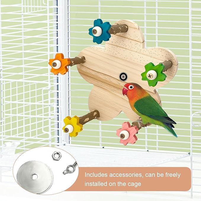 Parakeet Toys, Natural Wood Perch with 5 Branches, Unique Durable Avian Cage Accessories for Parakeets, Cockatiels, Budgerigars, Conures, Lovebirds