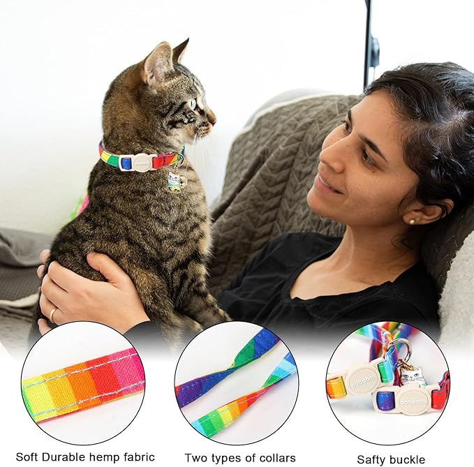 Cat Collar,2 Pack LGBT Cat Collars Breakaway with Bell, DOGWONG Safety Buckle Cat Collar for Girl Boy Cats and Small Dogs，Adjustable Kitten Collar 7-12 Inch,Pet Supplies Accessories